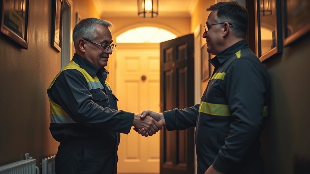 Engineer shaking hands with a Bishopsgate homeowner after locating their leak